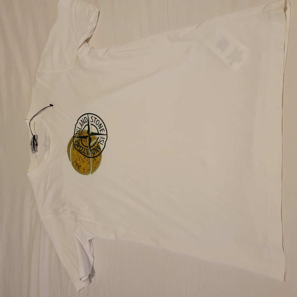 Stone Island Kids White T-Shirt with Gold and Black Logo